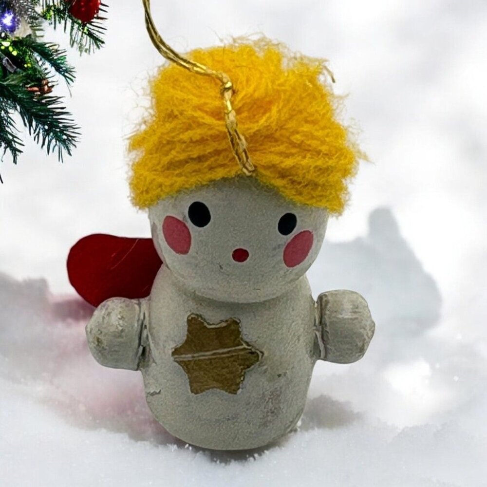 Vintage Wooden Angel Christmas Ornament Mini Star Accent Blonde Hair